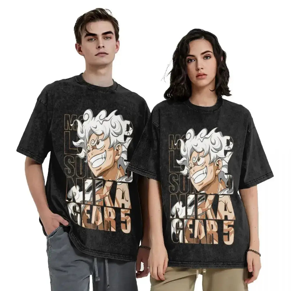 T-Shirt délavé Luffy Nika Gear 5 One Piece - Vêtements